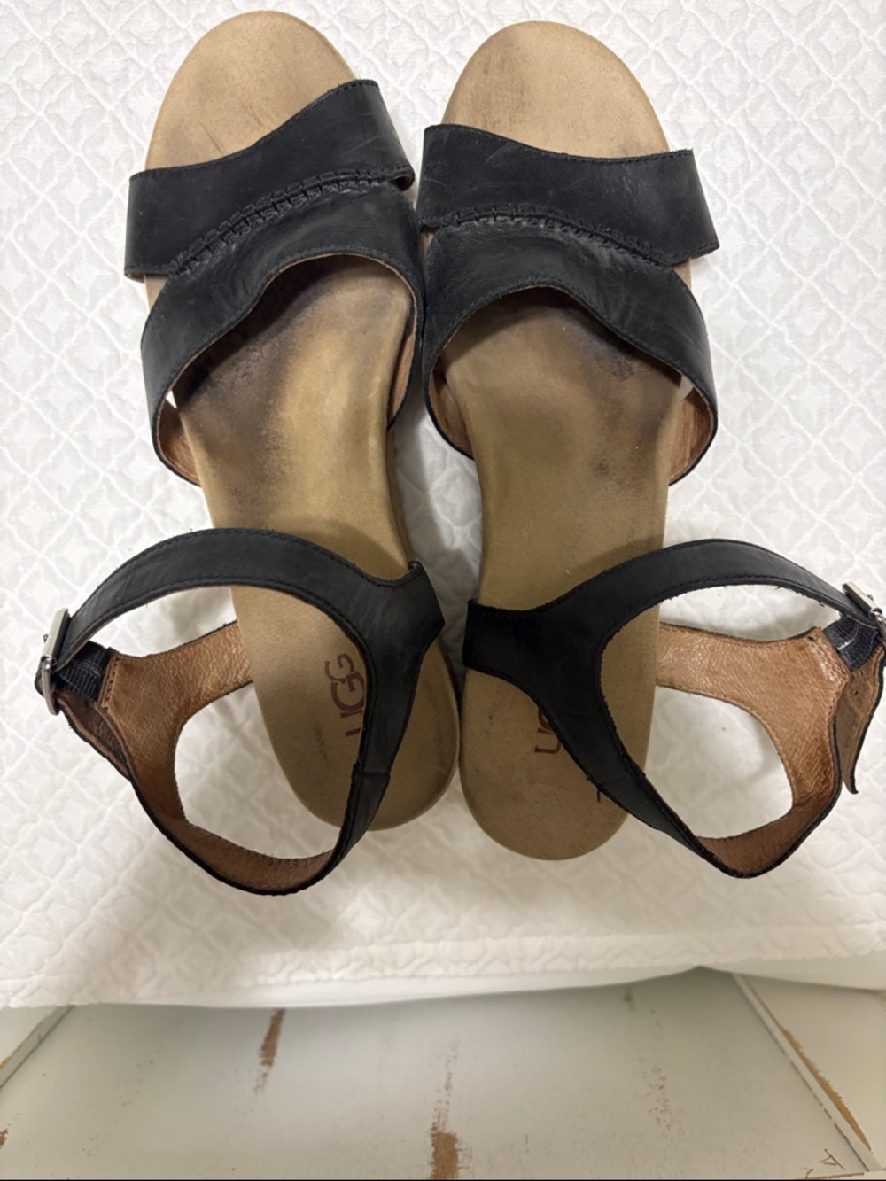 UGG Black Leather Cross-Strap Slingback Sandals